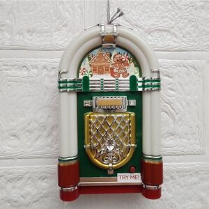 New Mr. Christmas Mini Retro Jukebox with Music Ornament, 5" Ivory
